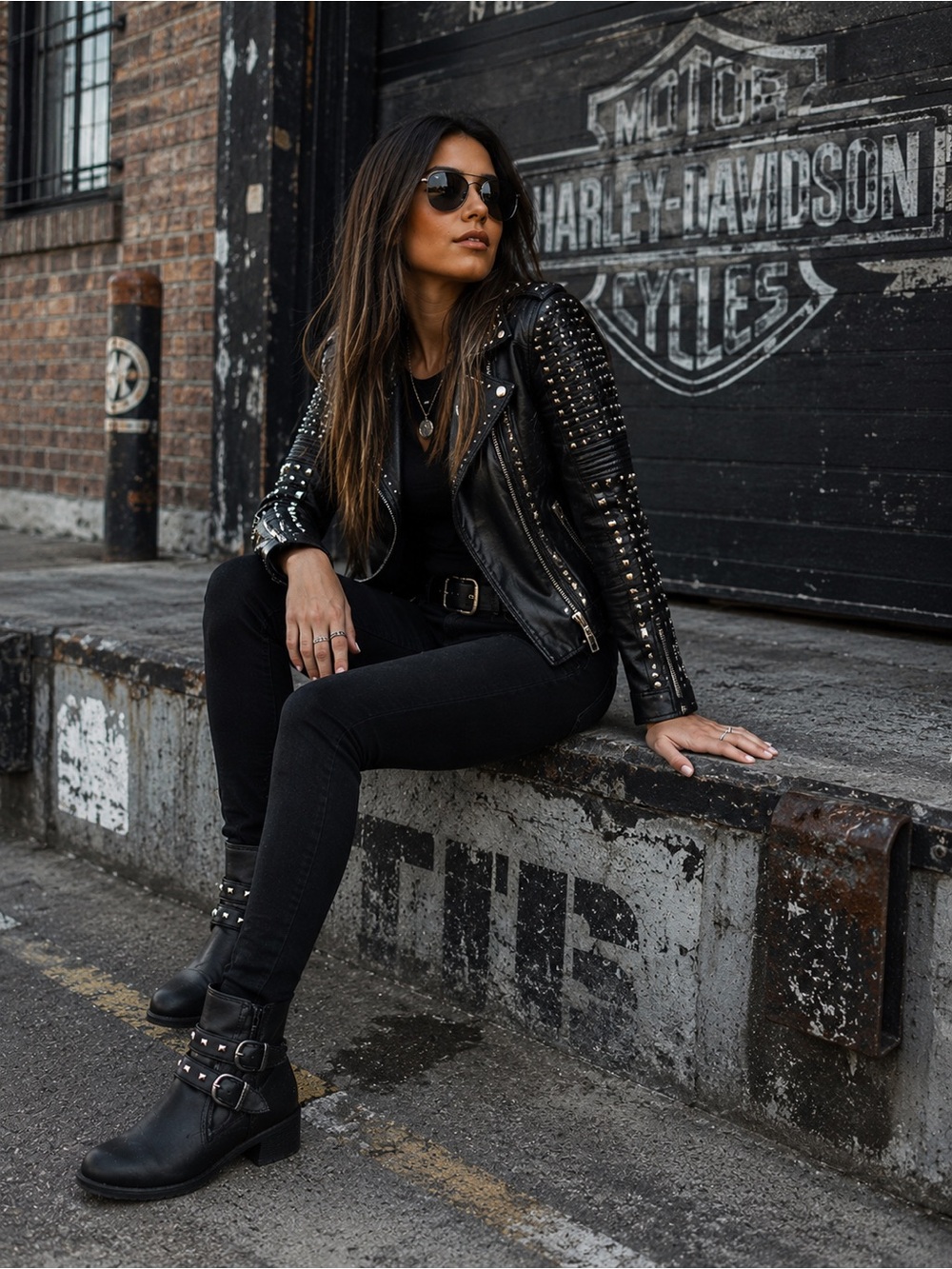 Harley-Davidson Women’s 7 Black Studded Waterproof Moto Ankle Boots